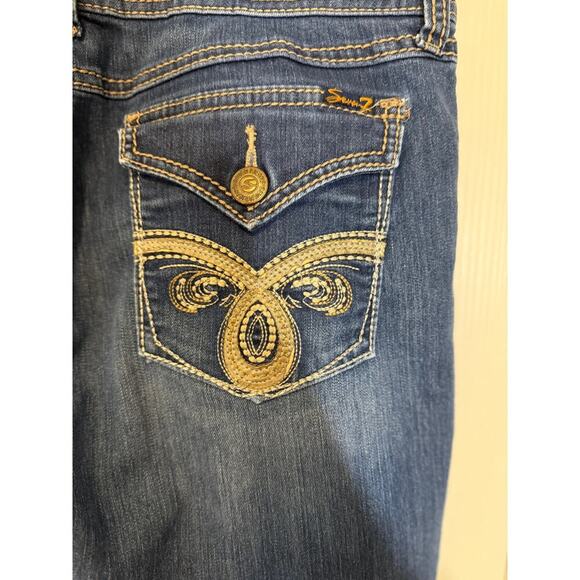 Seven7 Bootcut Jeans Size 14 Embroidered Pockets Mid Rise Coastal cowgirl Chic - Picture 4 of 12